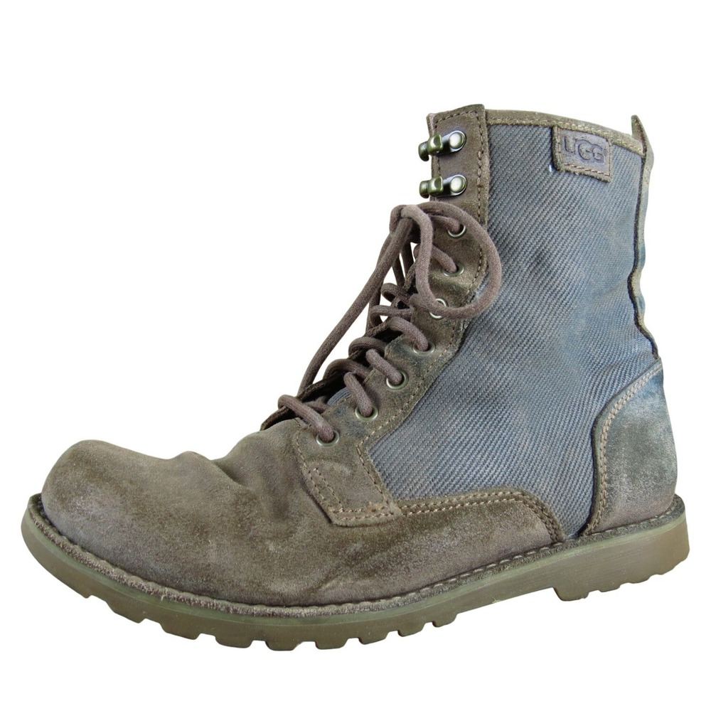 UGG Montgomery Mens 8‎ Brown Nubuck Suede Canvas Lace-Up Ankle Utility Boots